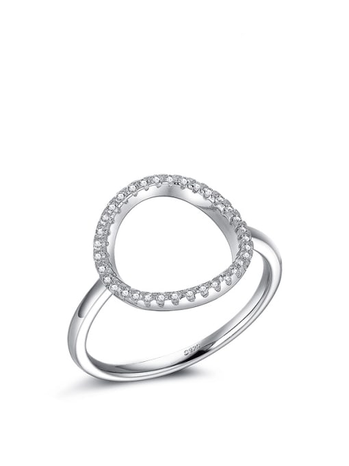 Platinum 925 Sterling Silver Cubic Zirconia Hollow  Round Dainty Band Ring