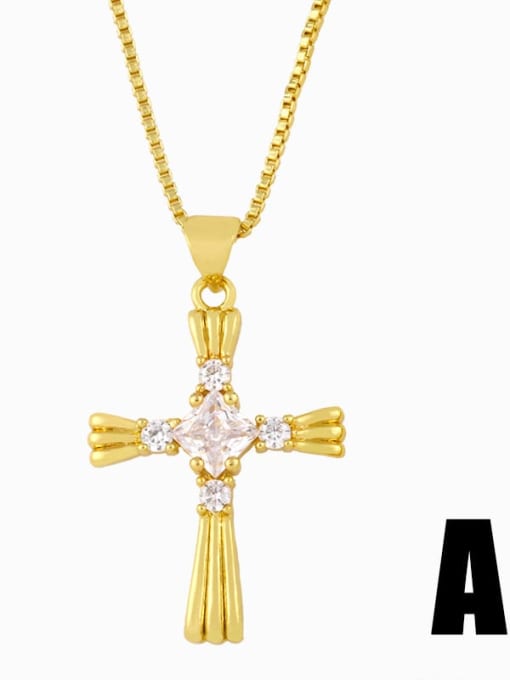 a Copper Cubic Zirconia Cross Vintage Pendant Necklace