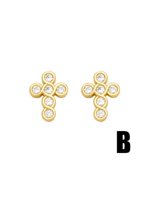 B Brass Cubic Zirconia Heart Cute Stud Earring
