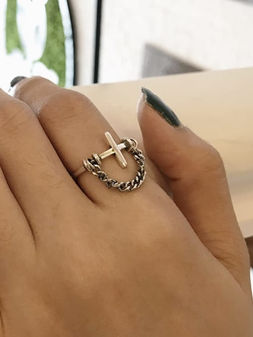 Boomer Cat 925 Sterling Silver Cross Vintage Band Ring