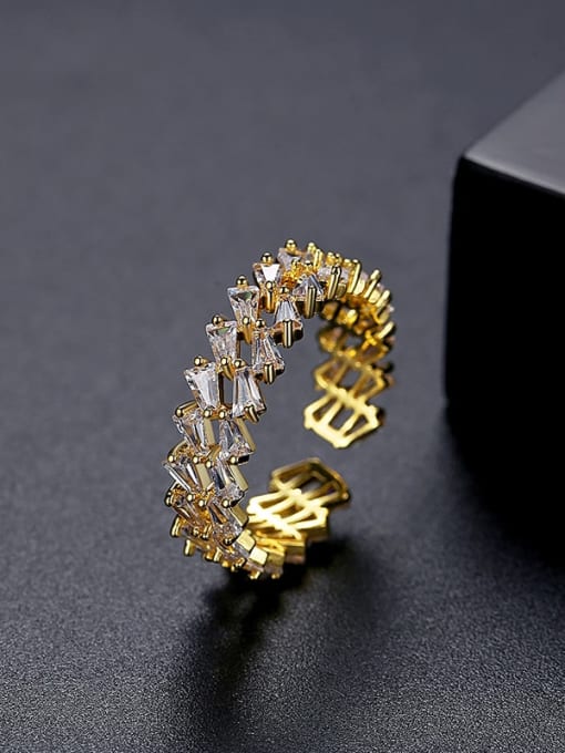 18K Gold Brass Cubic Zirconia Geometric Minimalist Band Ring