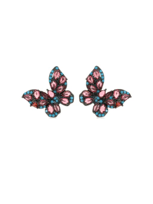 ROSS Brass Cubic Zirconia Multi Color Butterfly Luxury Cluster Earring 0