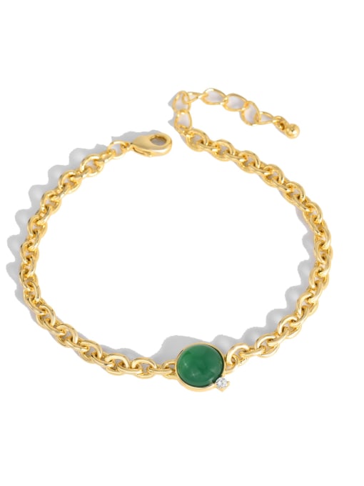green Brass Cats Eye Geometric Minimalist Link Bracelet