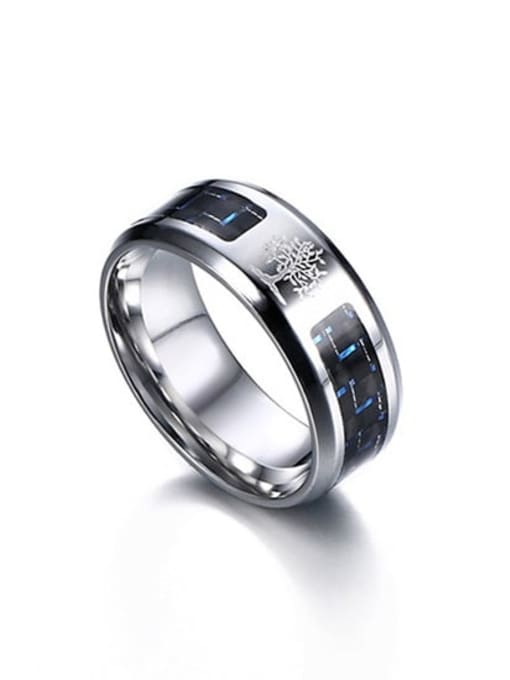 CONG Stainless Steel With Blue Black Carbon Fiber Simple Men's Ring 2