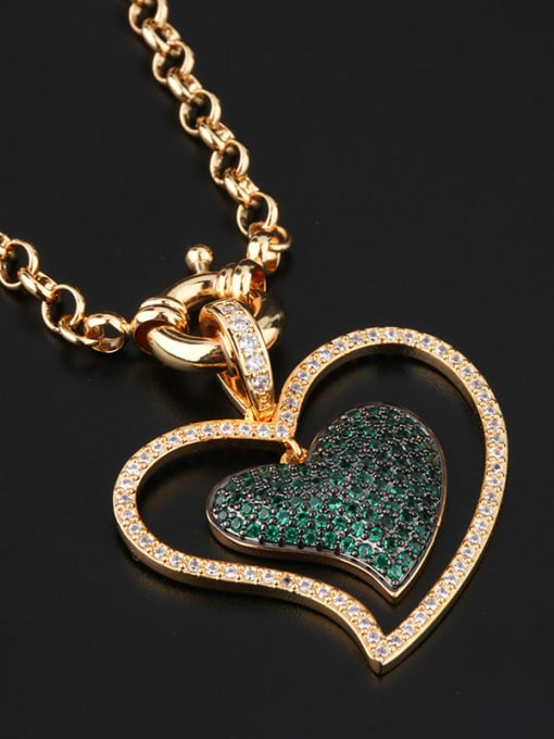 Green spinel Copper Rhinestone Heart Vintage Pendant Necklace