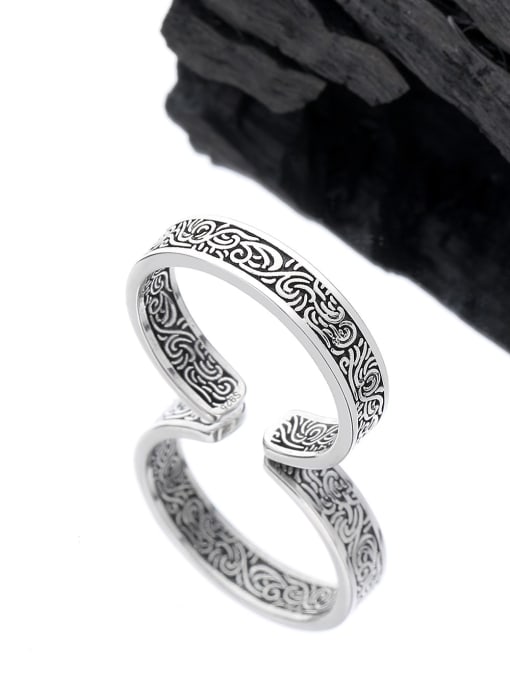 KDP-Silver 925 Sterling Silver Embossed Texture Vintage Band Ring 2