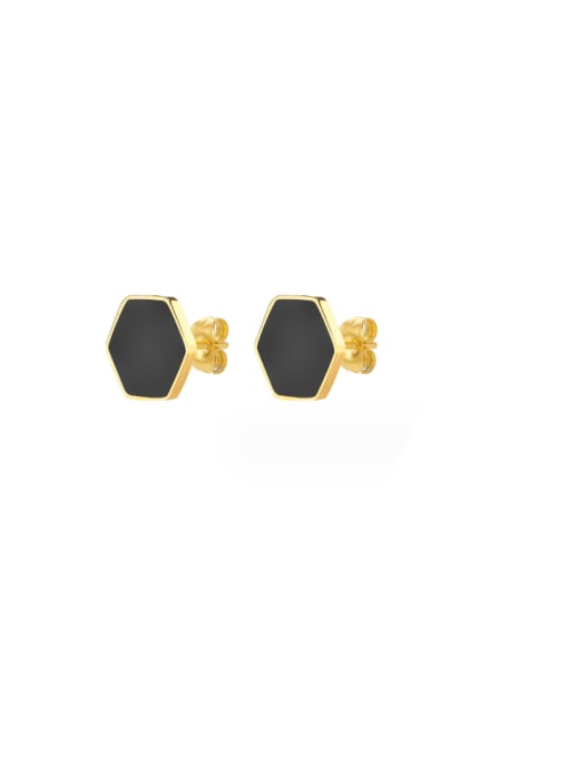 gold Titanium Steel Enamel Hexagon Hip Hop Stud Earring
