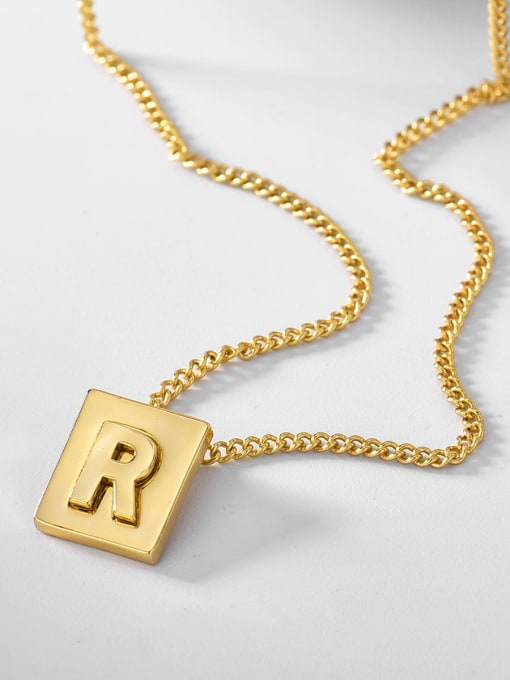 Gold Letter R Brass Geometric Minimalist Necklace