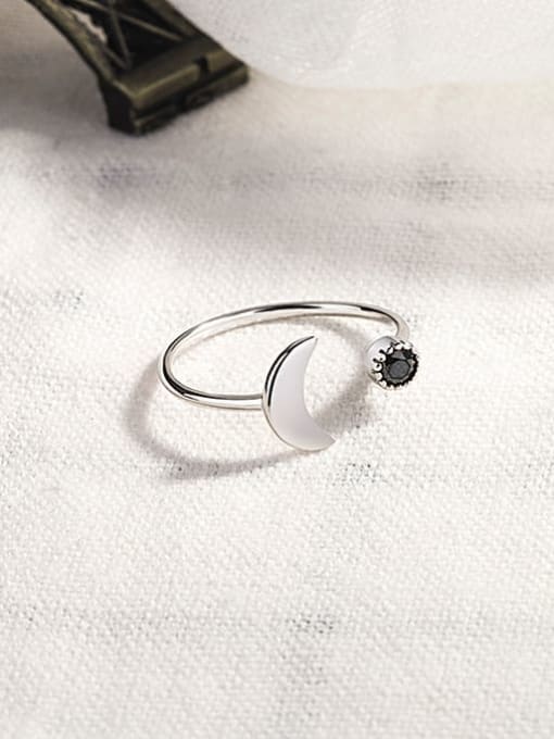 HAHN 925 Sterling Silver Cubic Zirconia Moon Minimalist Band Ring 3