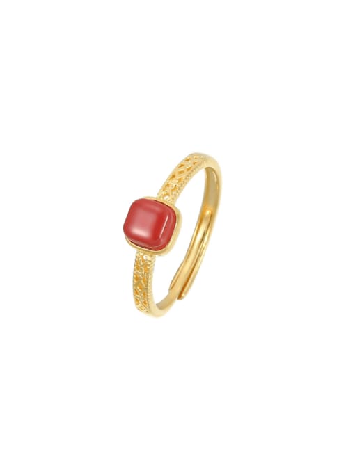 RS1082  Gold 925 Sterling Silver Natural Stone Square Minimalist Band Ring