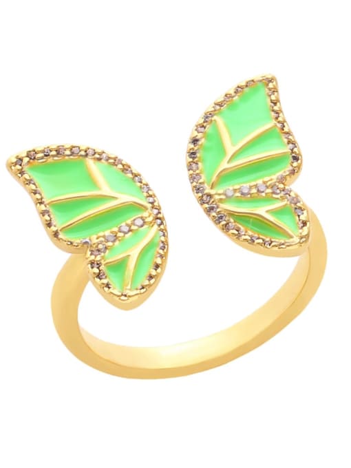 E (light green) Brass Enamel Cubic Zirconia Butterfly Hip Hop Band Ring