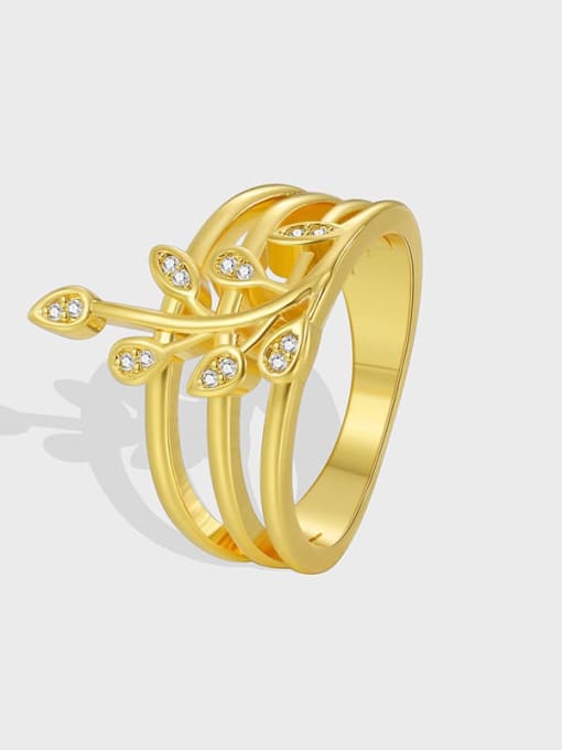 CHARME Brass Cubic Zirconia Leaf Minimalist Stackable Ring 1