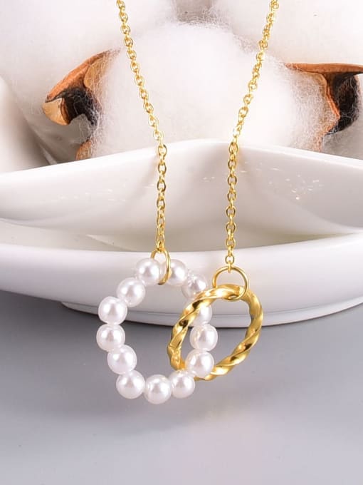 A TEEM Titanium Steel Imitation Pearl Round Minimalist Necklace 4