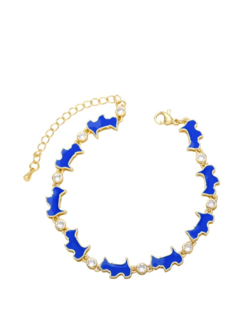 Dark blue Brass Cubic Zirconia Enamel Animal Vintage Bracelet