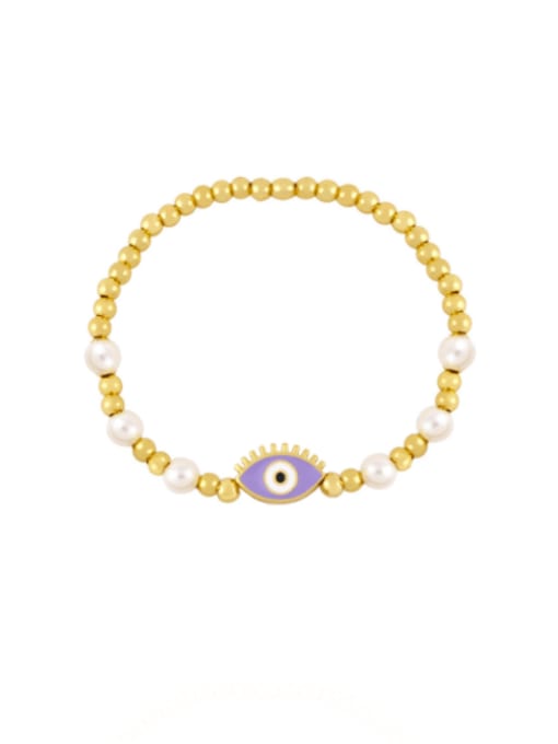 purple Brass Imitation Pearl Weave Vintage Beaded Bracelet