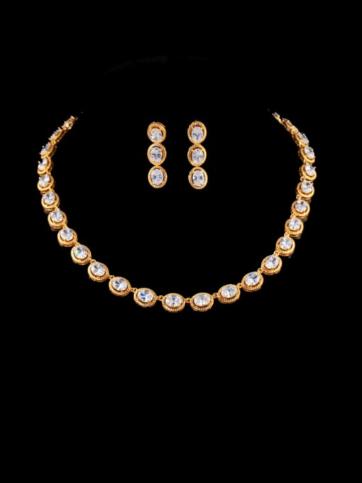 L.WIN Brass Cubic Zirconia Luxury Round Earring and Necklace Set 1