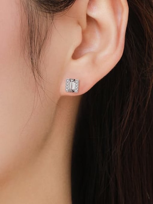 MODN 925 Sterling Silver Cubic Zirconia Square Classic Stud Earring 1