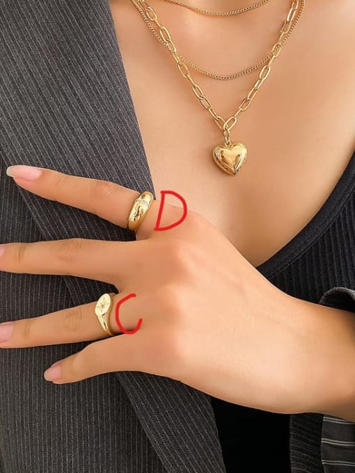 Ring C Brass Hip Hop Heart  Ring and Necklace Set