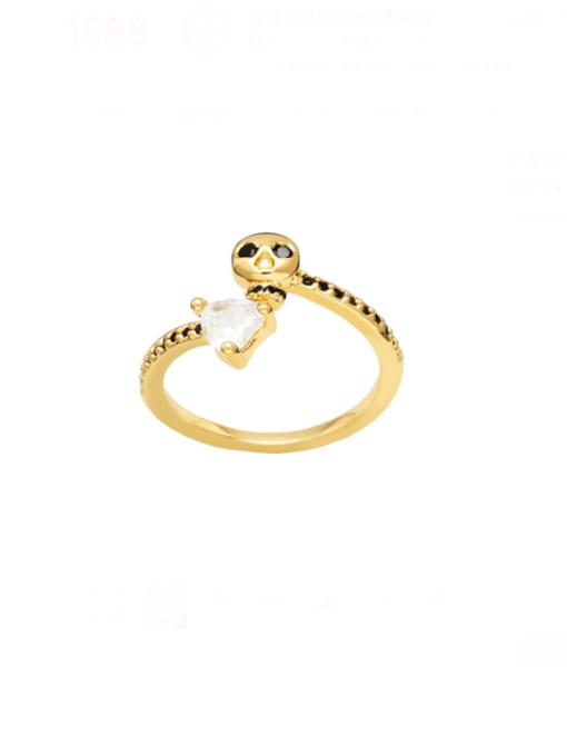 CC Brass Glass Stone Skull Heart Cute Band Ring 2
