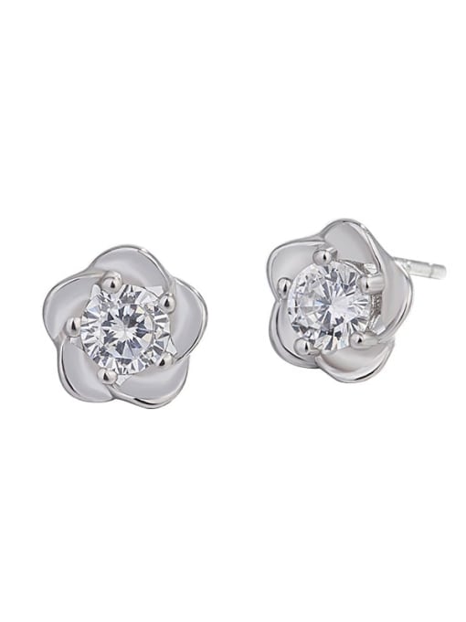 HAHN 925 Sterling Silver Cubic Zirconia Flower Minimalist Stud Earring 0