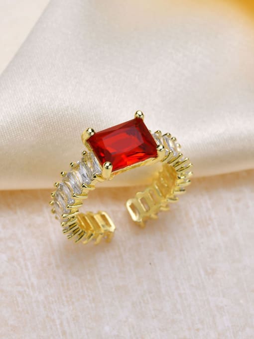 Red zircon Stainless steel Cubic Zirconia Geometric Hip Hop Band Ring