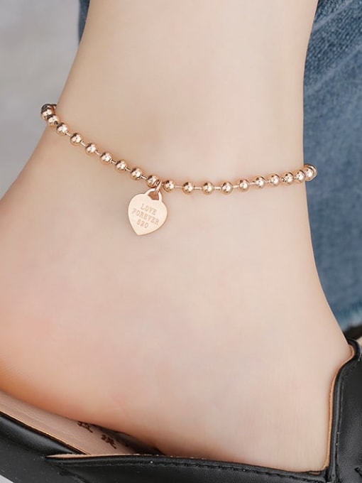 C32 rose foot chain Titanium Round  Bead  Minimalist Heart Adjustable Bracelet