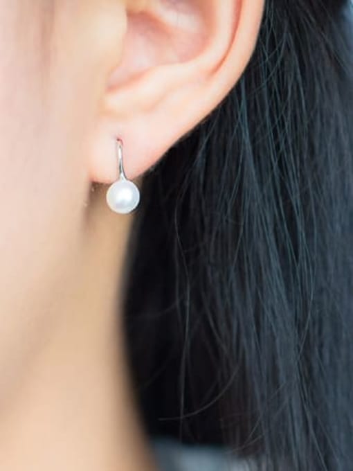 Rosh 925 Sterling Silver Imitation Pearl Geometric Minimalist Hook Earring 1