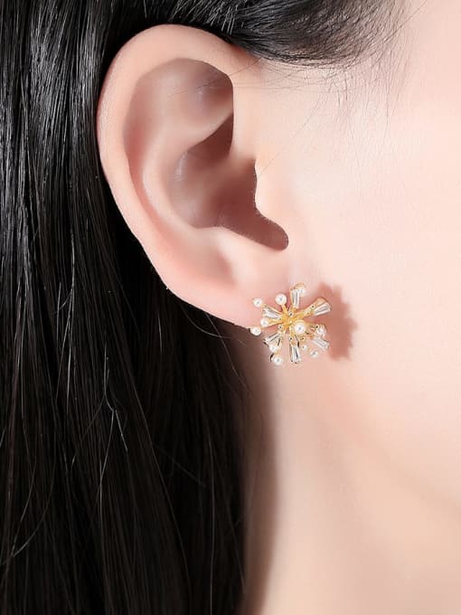BLING SU Brass Imitation Pearl Flower Minimalist Stud Earring 1