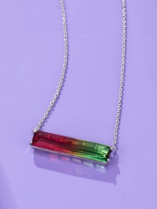 Green +plum red Alloy Cubic Zirconia Multi Color Geometric Trend Necklace