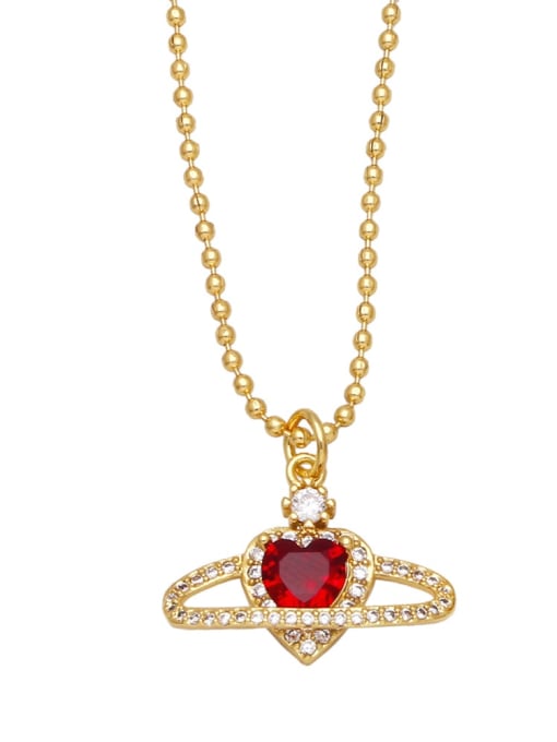 A (red) Brass Cubic Zirconia Planet Vintage  Pendant Necklace