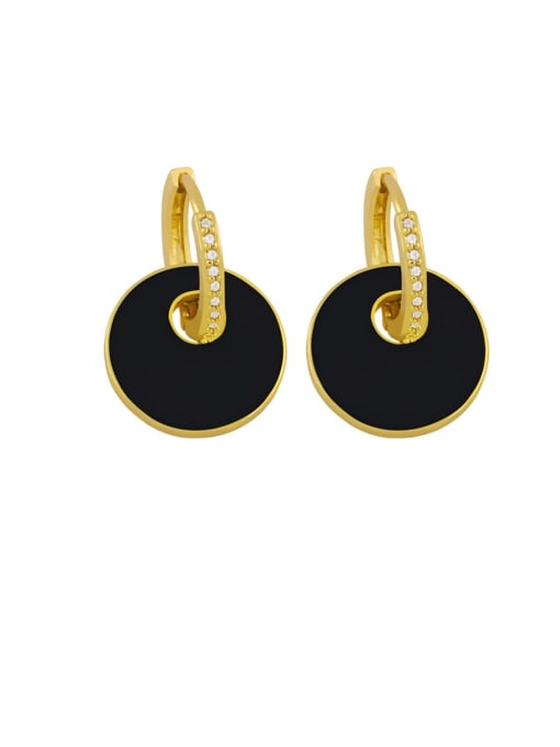 black Brass Enamel Round Minimalist Drop Earring