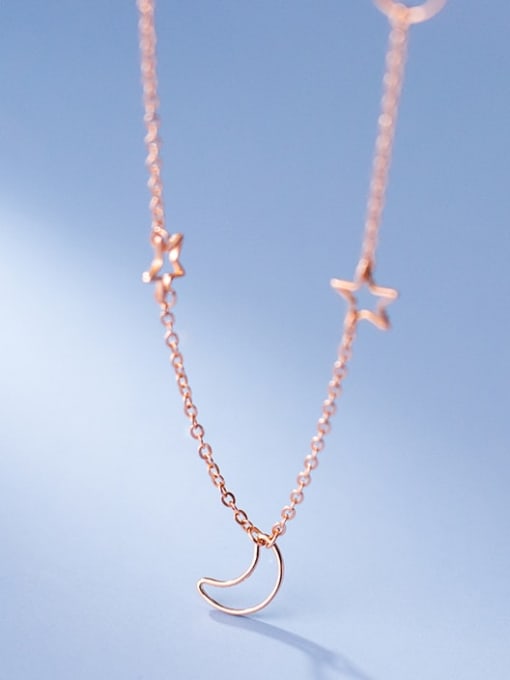 rose gold 925 Sterling Silver Hollow Star Moon Minimalist Necklace