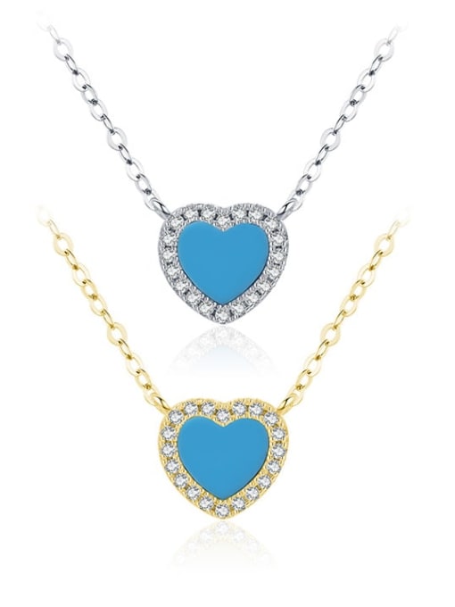 MODN 925 Sterling Silver Cubic Zirconia Enamel Minimalist Heart  Pendant Necklace