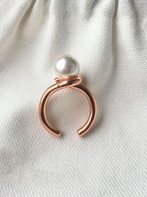 rose Copper Imitation Pearl White Irregular Minimalist Band Ring