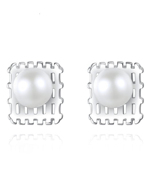 CCUI 925 Sterling Silver Freshwater Pearl Geometric Minimalist Stud Earring 0