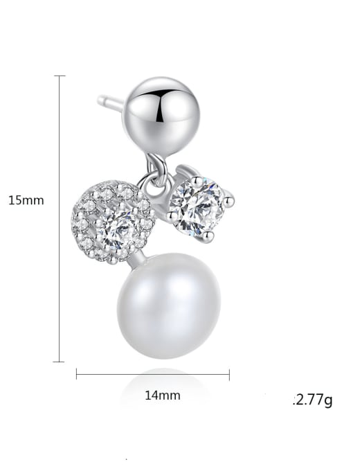CCUI 925 Sterling Silver Freshwater Pearl Round Ball Trend Drop Earring 4