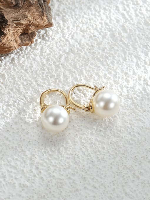 Gold Pearl Earrings Brass Imitation Pearl Geometric Minimalist Stud Earring