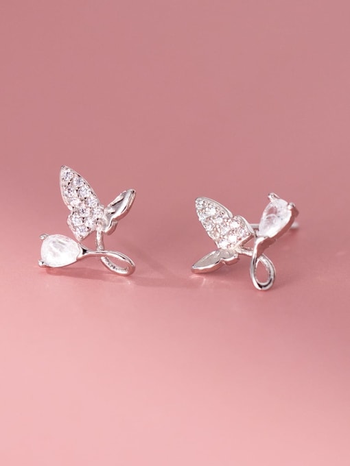 Silver 925 Sterling Silver Cubic Zirconia Butterfly Dainty Stud Earring