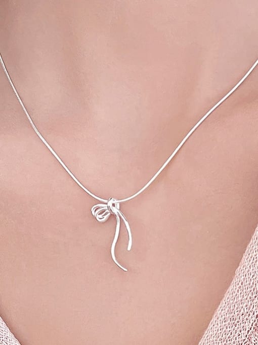 BeiFei Minimalism Silver 925 Sterling Silver Bowknot Minimalist Necklace 1