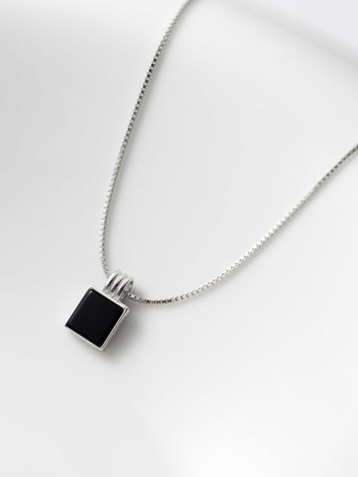 Rosh 925 Sterling Silver Obsidian Geometric Minimalist Necklace 2