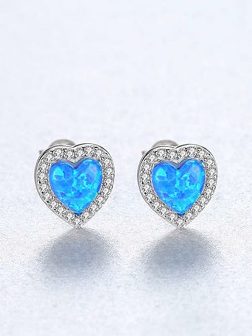 Blue zirconium 18H09 925 Sterling Silver Opal Heart Dainty Stud Earring