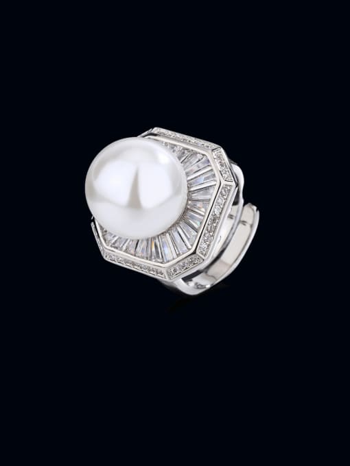 ROSS Brass Imitation Pearl Square Trend Band Ring 2