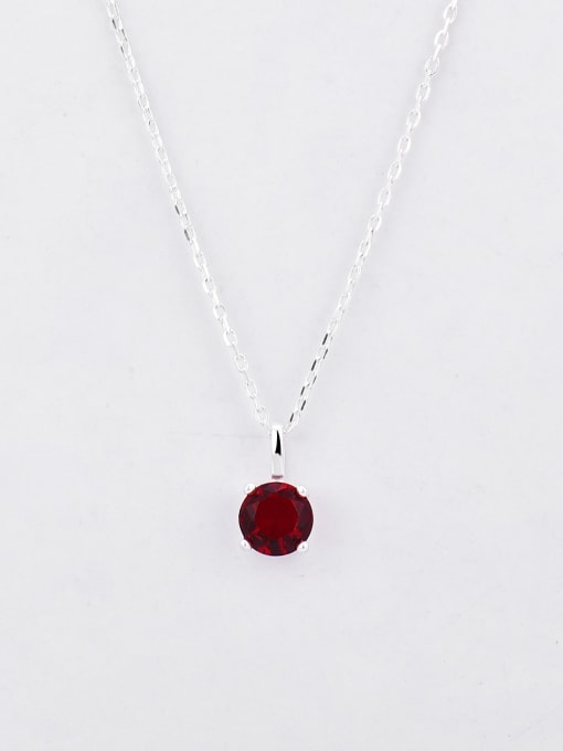 Bright red glass white gold 925 Sterling Silver Cubic Zirconia Geometric Minimalist Necklace