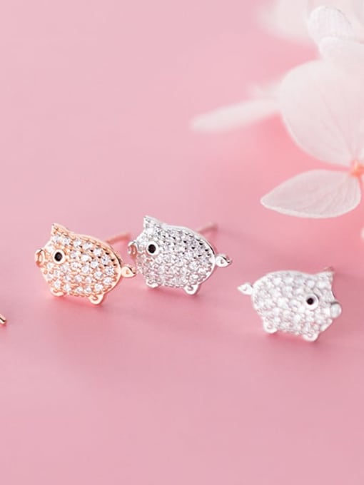 Rosh 925 Sterling Silver Cubic Zirconia  Pig Classic Stud Earring 1