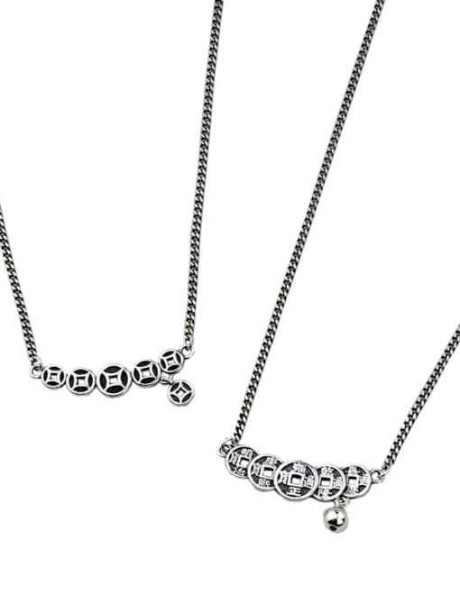 SHUI Vintage Sterling Silver With Gun Plated Vintage Round Necklaces 3