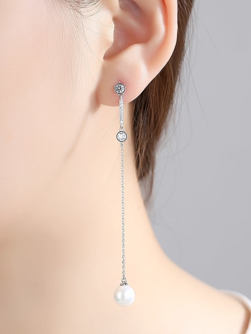 BLING SU Copper Imitation Pearl Tassel Minimalist Threader Earring 1