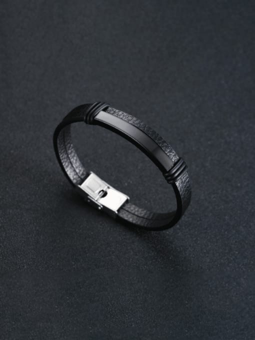 Black Stainless steel Leather Geometric Hip Hop Band Bangle