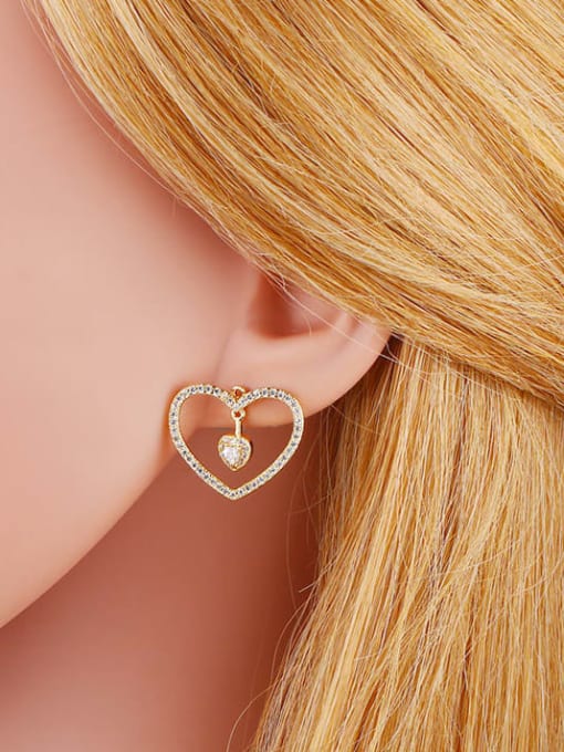 CC Brass Cubic Zirconia Heart Vintage Stud Earring 3