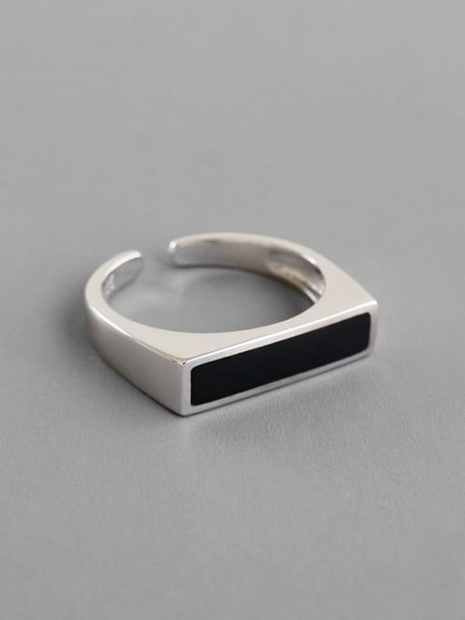 DAKA 925 Sterling Silver With Platinum Plated Simplistic Square Free Size Rings 4
