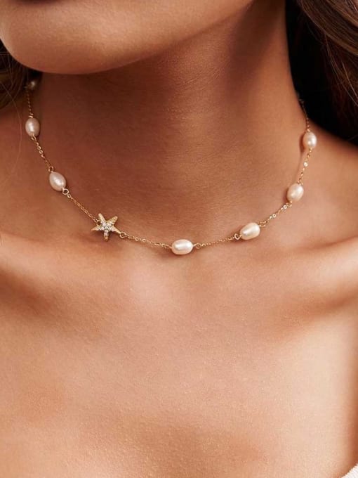 RINNTIN 925 Sterling Silver Imitation Pearl Star Dainty Necklace 1